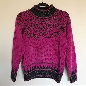 Vintage IB Diffusion Pink Mock Neck Sweater Size Small Art to Wear Winter *Flaw*